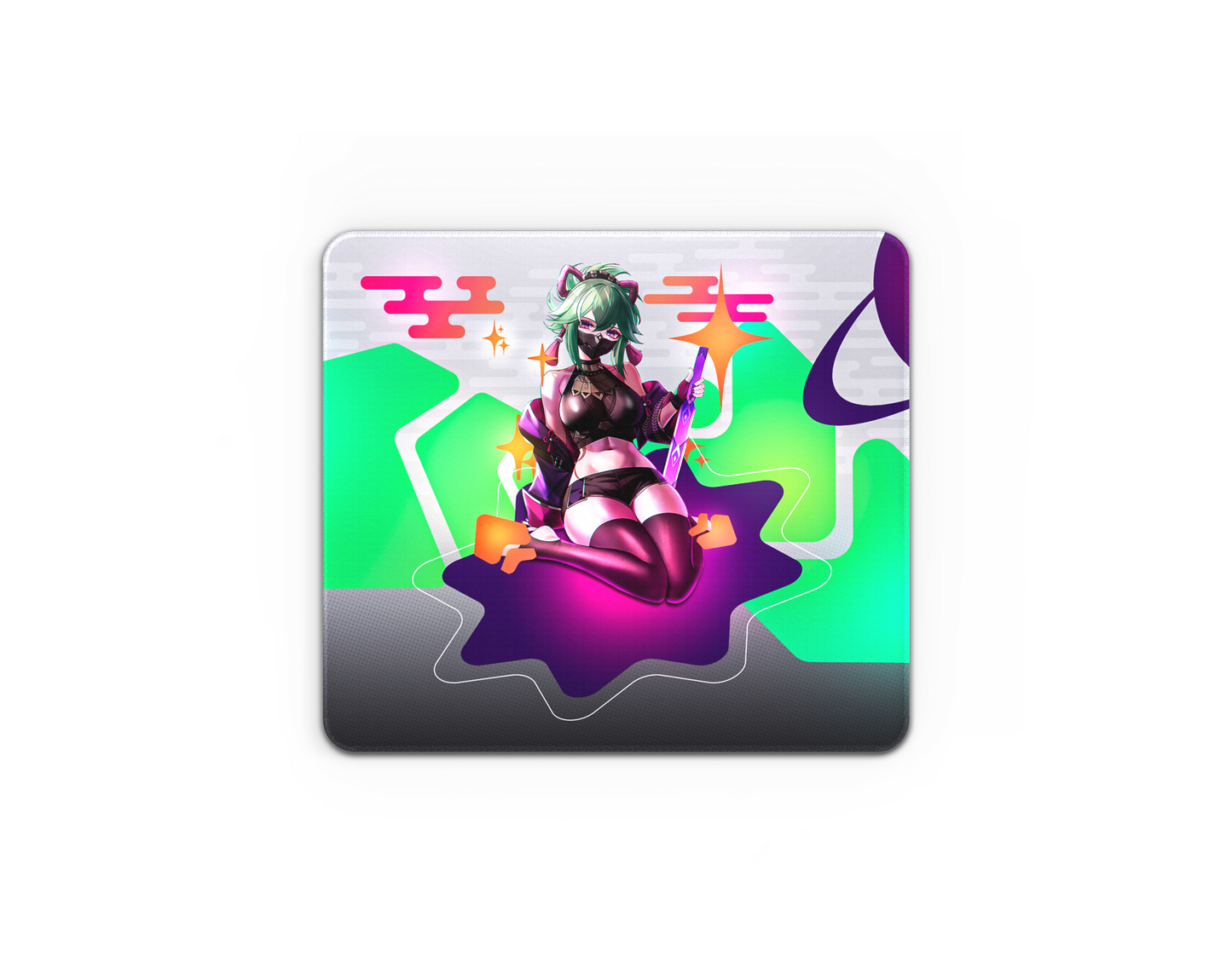 Kuki Shinobu (Genshin Impact), colorful, shapes, abstract, green hair, Genshin Impact